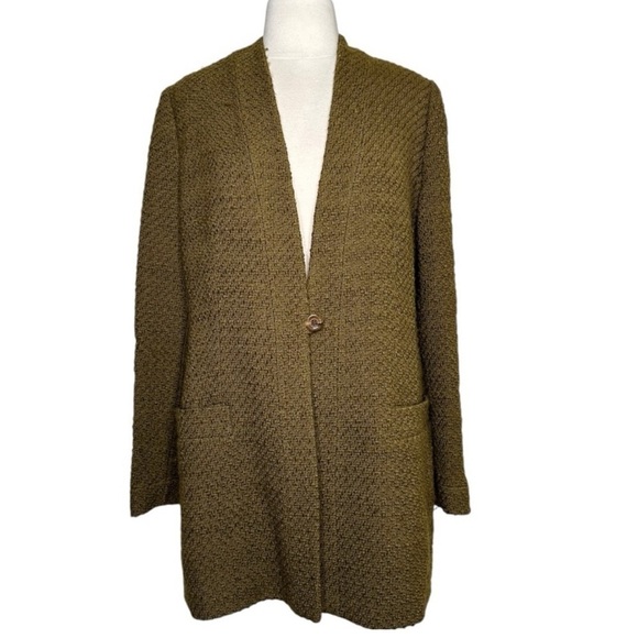 Dei Tre Neiman Marcus Wool Tweed Long Line Blazer Moss Green IT 48 (US L/12) - Picture 2 of 11